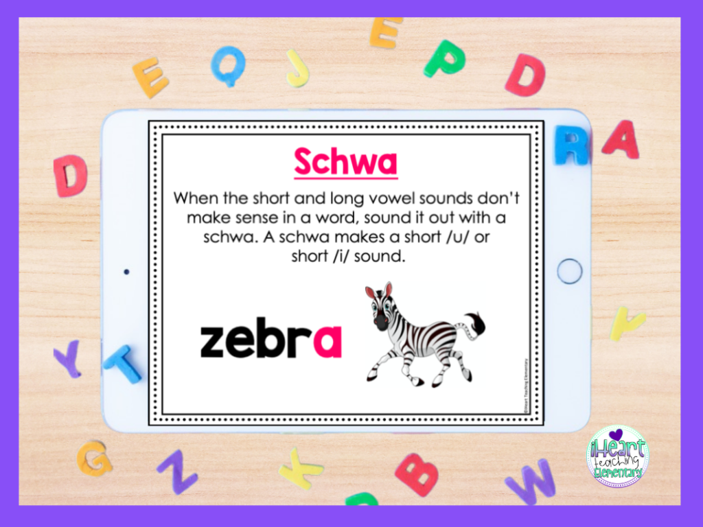 Schwa Sound Poster with zebra

