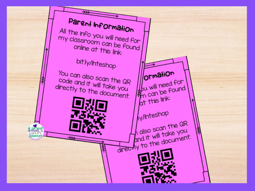 digital information sheets for parents on meet the teacher