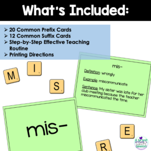 Prefixes and Suffixes Flash Cards