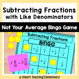 Subtracting Fractions Bingo Game with Like Denominators