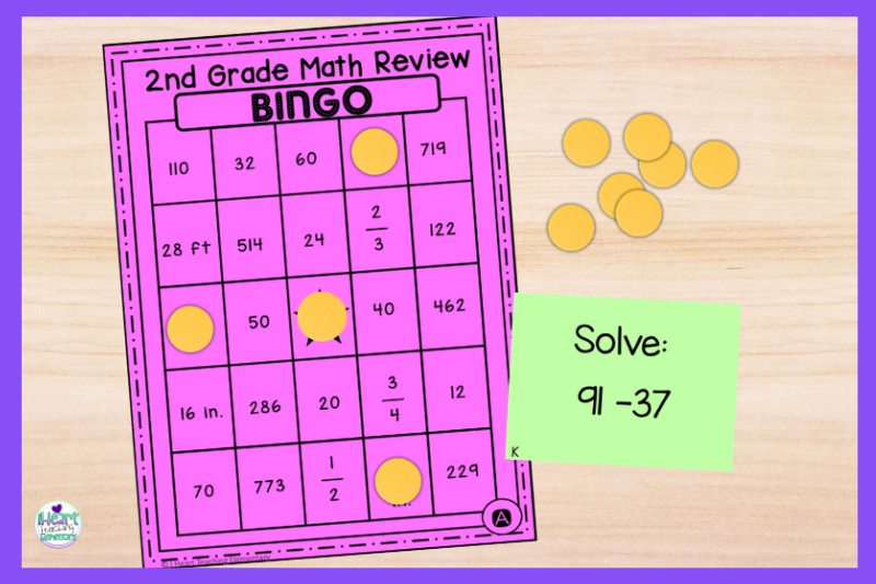 kickstart math 2nd grade math bingo game with card
