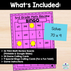 3rd Grade Math Review Bingo Game